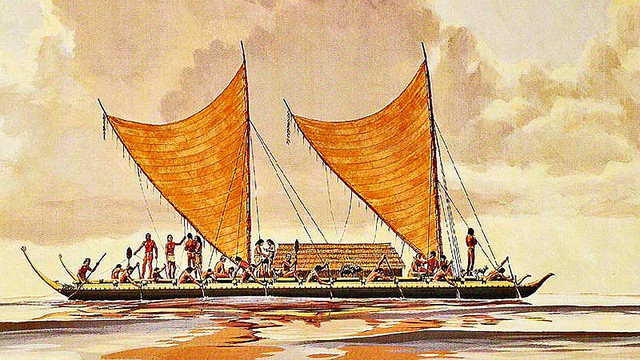 古代ポリネシア人　木造で帆船