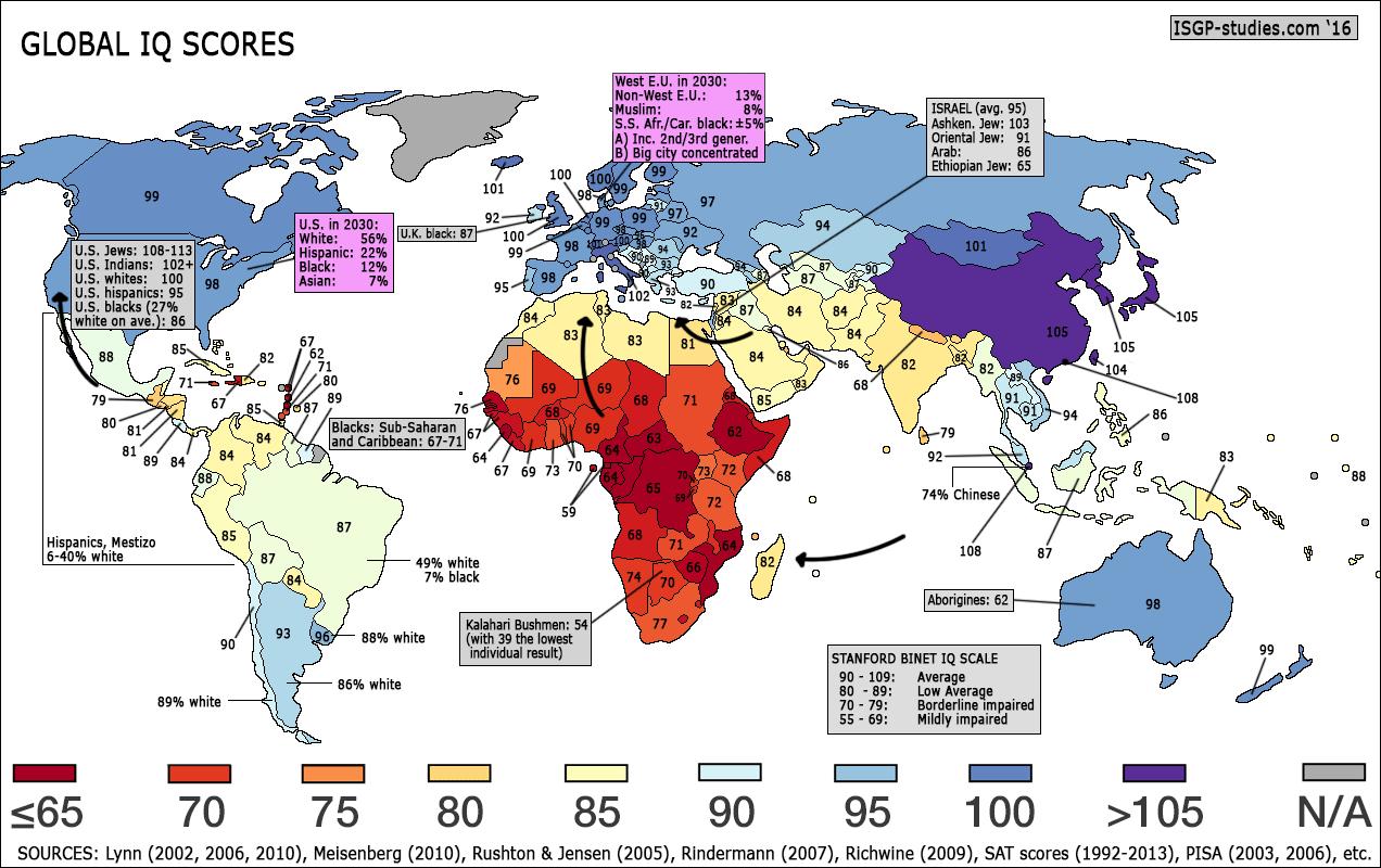 世界のIQ分布図